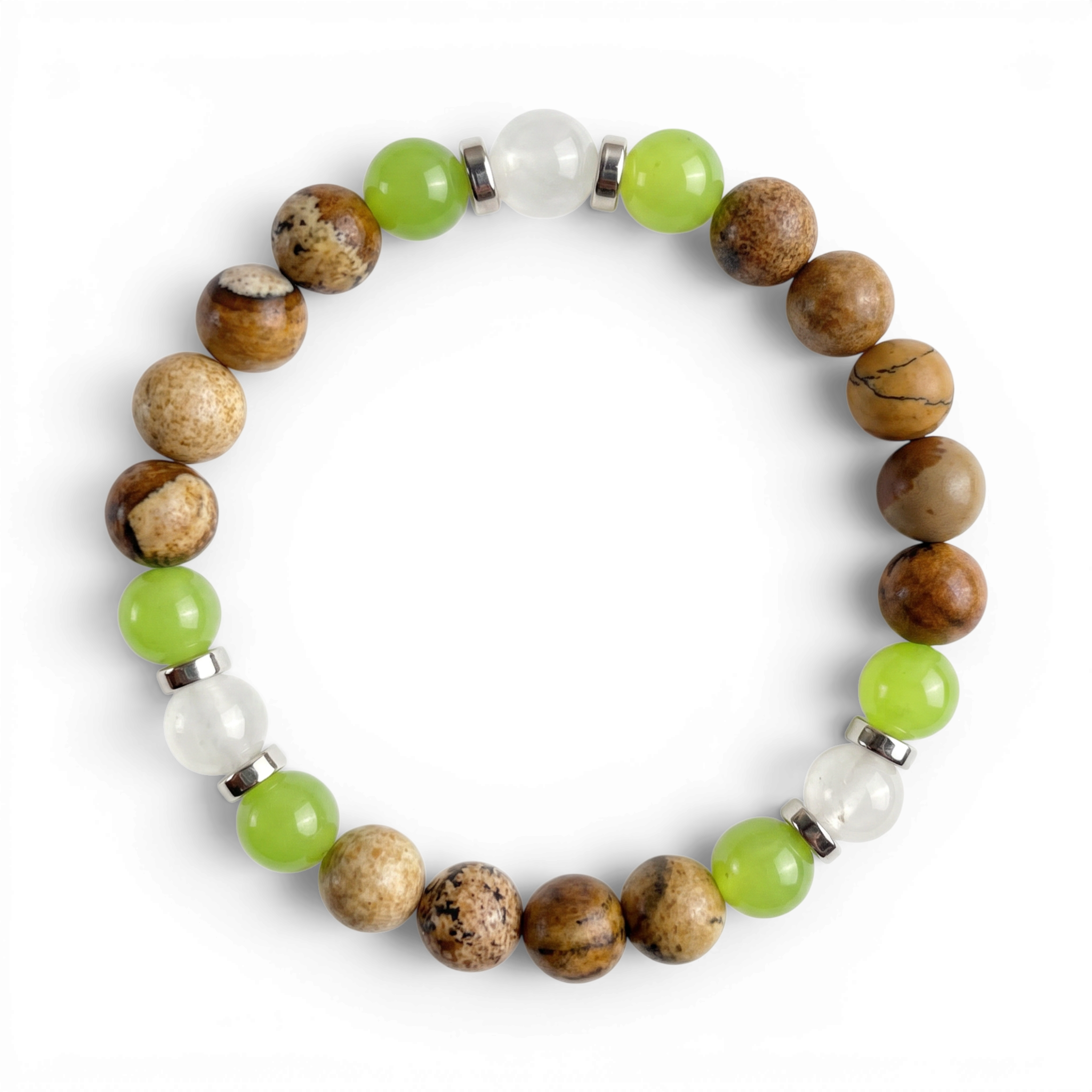 White Jade & Picture Jasper 'Centered Path' Bracelet