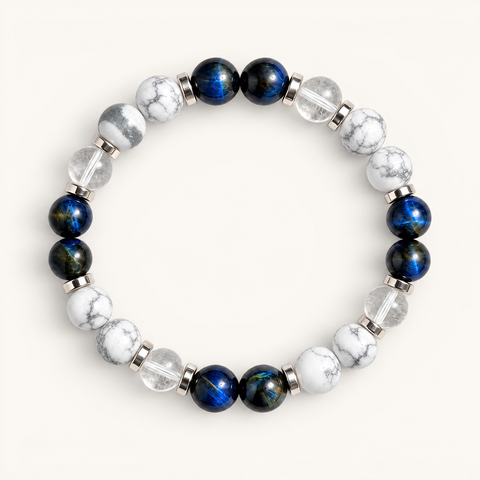 Royal Blue Tiger's Eye & Clear Quartz 'Stillness' Bracelet
